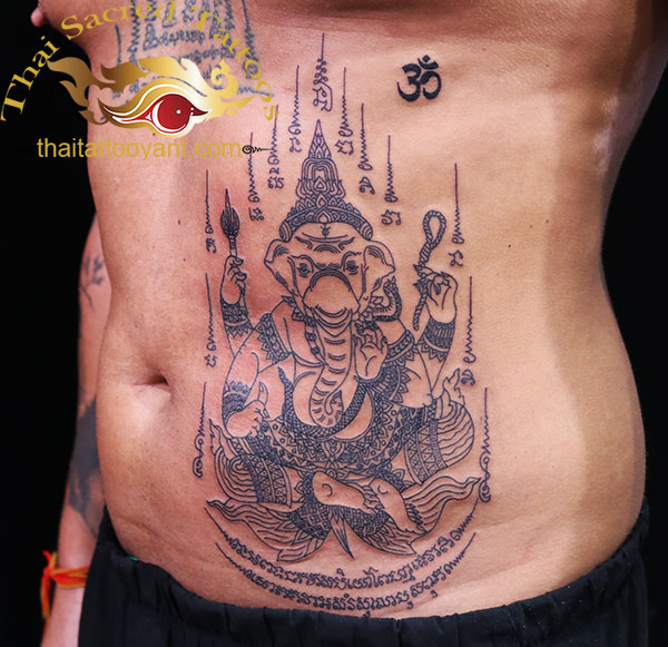 Ganesh-Elephant-God-with13-Unalomes Thai Sak Yant Tattoo