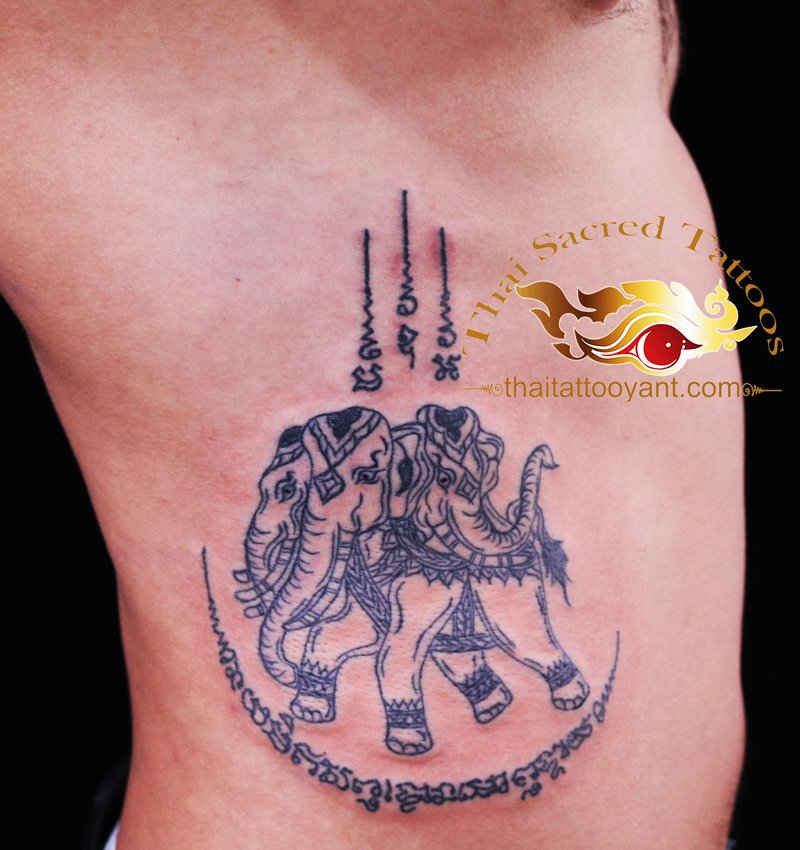 Elephant 3 headed Sak Yant Thai Tattoo