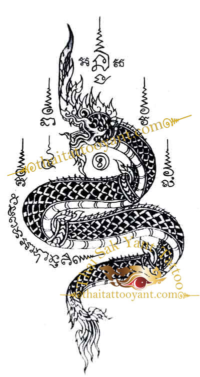Naga, mythical Serpent Thai Tattoo Sak Yant design 1