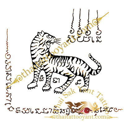 Suea Liaw Lung Tiger Looking back or Pha Yaa Suea Khrong Tiger Thai Tattoo Sak Yant Design 6
