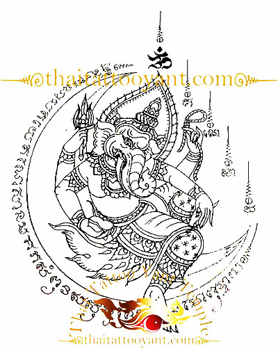 Ganesh Elephant God Moon Thai Tattoo Sak Yant Design