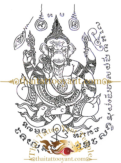 Ganesh Elephant God Thai Tattoo Sak Yant Design