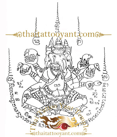 Ganesh Elephant God Thai Tattoo Sak Yant Design