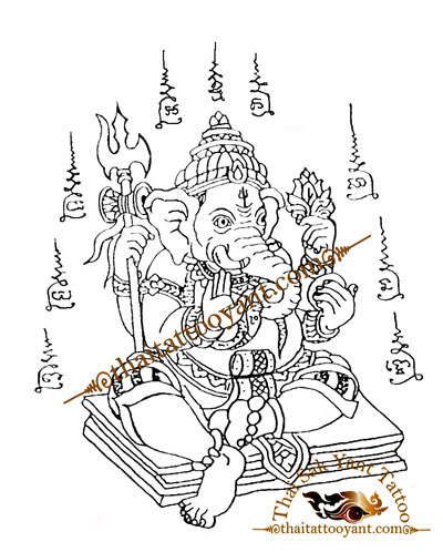 Ganesh Elephant God Thai Tattoo Sak Yant Design