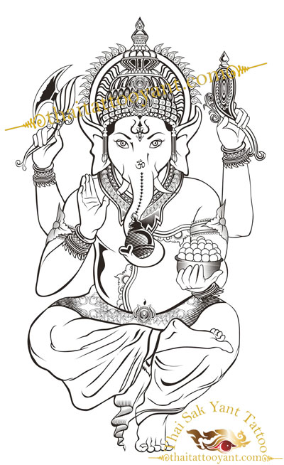 Ganesh Elephant God Thai Tattoo Sak Yant Design