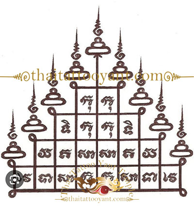 Gao Yord 9 Buddha Unalome Spires Thai Tattoo Sak Yant Design