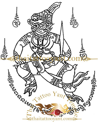 Hanuman God Thai Tattoo Sak Yant Design