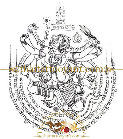 Hanuman God Thai Tattoo Sak Yant Design