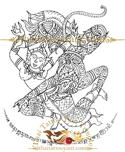 Hanuman God Thai Tattoo Sak Yant Design