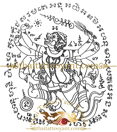 Hanuman God Thai Tattoo Sak Yant Design