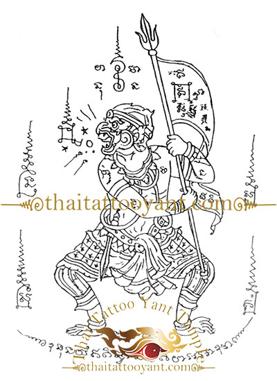 Hanuman God Thai Tattoo Sak Yant Design