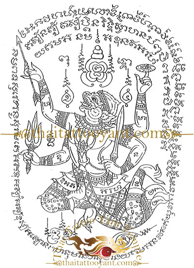 Hanuman God Thai Tattoo Sak Yant Design