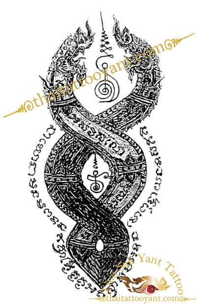 Naga Phra Ta Nark Mythical Serpent Thai Tattoo Sak Yant Design