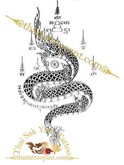 Naga Phra Ta Nark Mythical Serpent Thai Tattoo Sak Yant Design