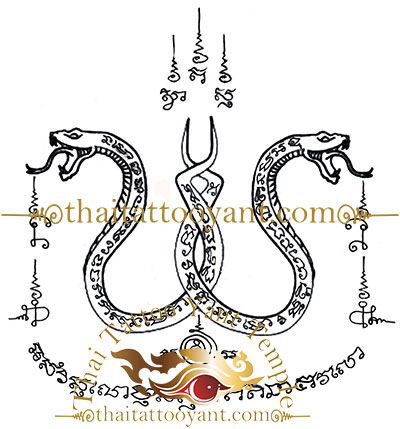 Twin Snakes Phra Ta Nark Thai Tattoo Sak Yant Design