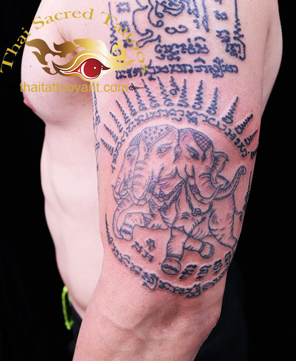 Thai Sak Yant 3 Headed Elephant Tattoo