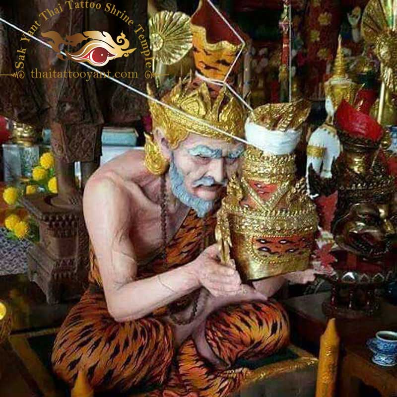Sak Yant Tattoo Thailand Ruesi Master with Mask