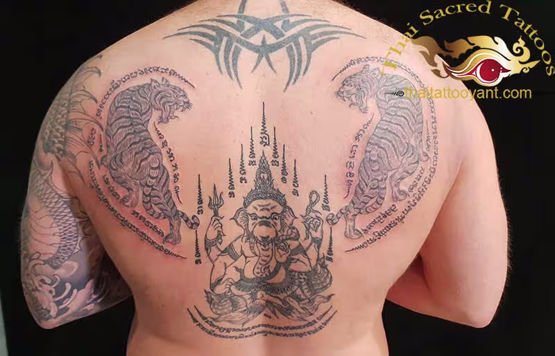 Thai Tattoo Sak Yant Thailand Tiger and Ganesh Yants