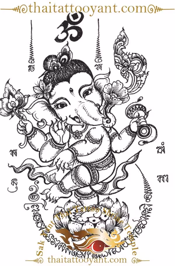 Dancing Ganesh Sak Yant Thai Tattoo