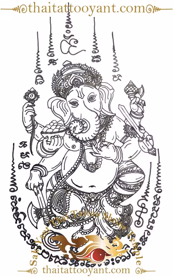 Ganesh Dancing Sak Thai Yant Tattoo