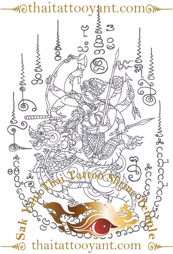 Hanuman Riding Singha Sak Yant Thai Tattoo