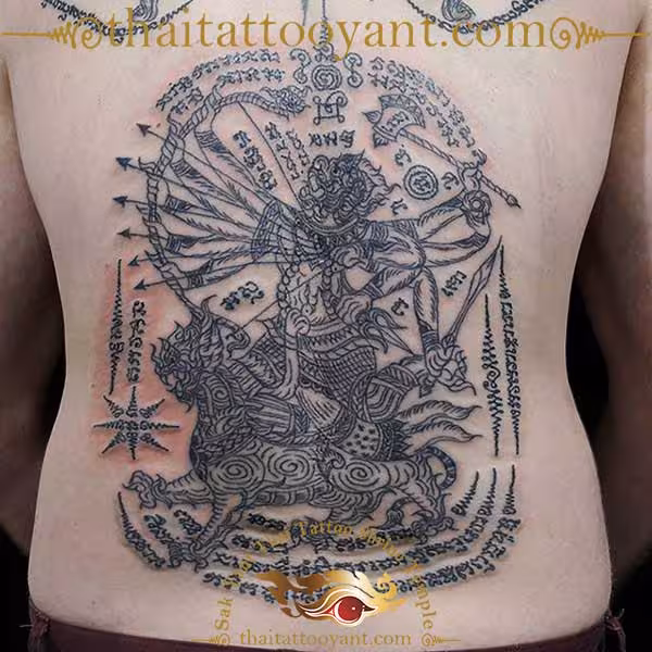 Hanuman Song Singha Riding Singha Sak Yant Thai Tattoo