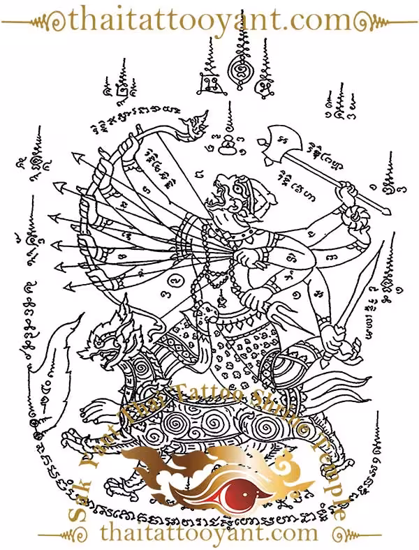 Hanuman Song-Singha Riding Singha Sak Yant Thai Tattoo