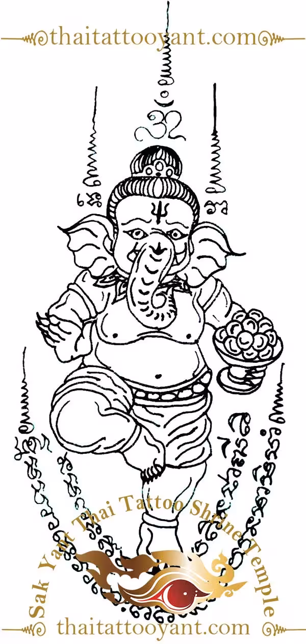 Standing Ganesh Sak Thai Yant Tattoo
