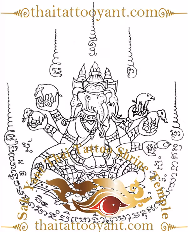 Baby Elephants Thai Sak Yant Ganesh Tattoo Design