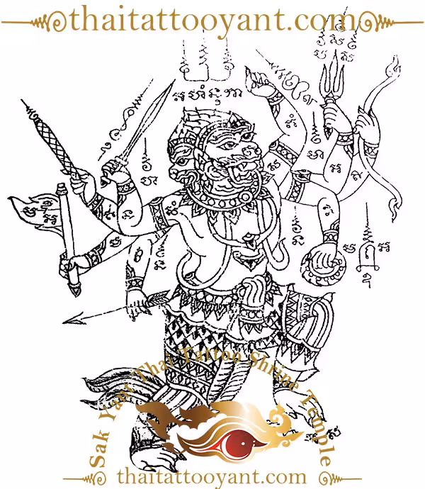 Hanuman 6 arms Dancing Sak Yant Tattoo