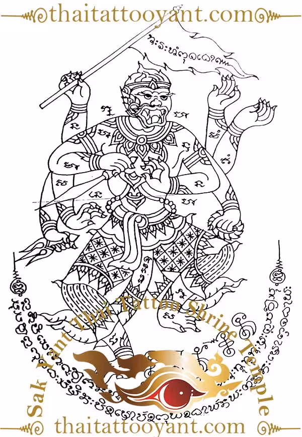 Hanuman Dancing Flag Winner Sak Yant Thai Tattoo