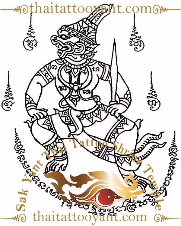 Hanuman Dancing Sak Yant Thai Tattoo Sword