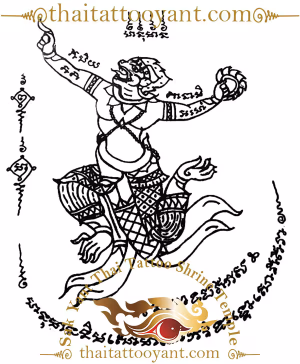 Hanuman Leaping With Disc Sak Yant Thai Tattoo