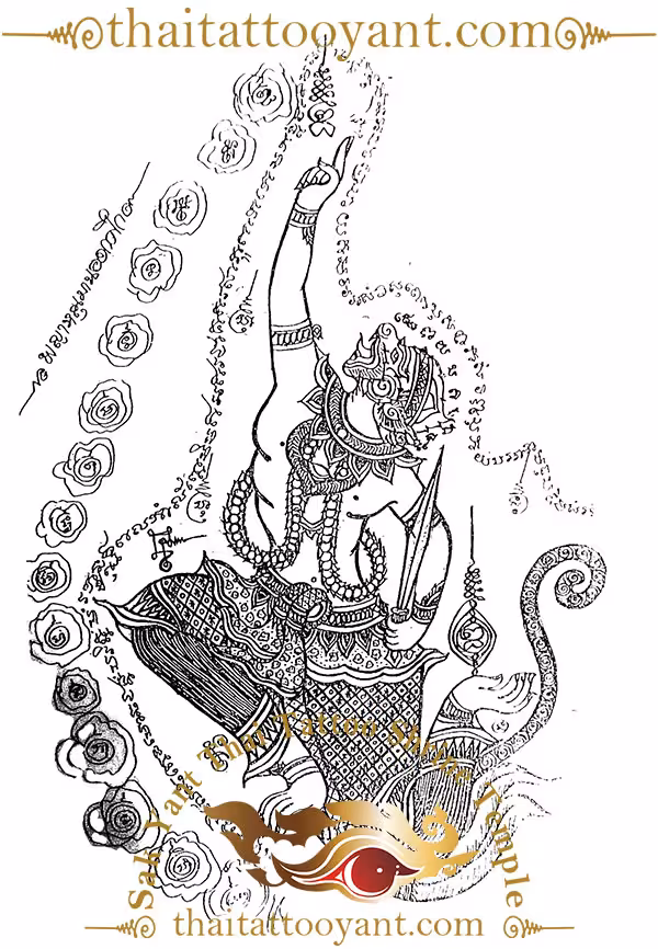 Hanuman Leaping With Sword Sak Yant Thai Tattoo