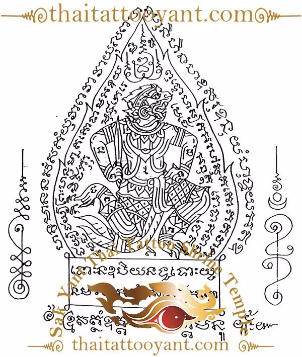 Hanuman Leaping With Sword Sak Yant Thai Tattoo