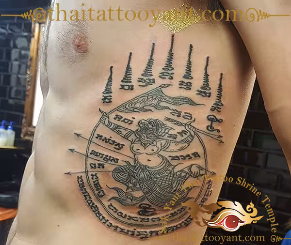Hanuman Leaping With Winner Flag Thai Tattoo Sak Yant