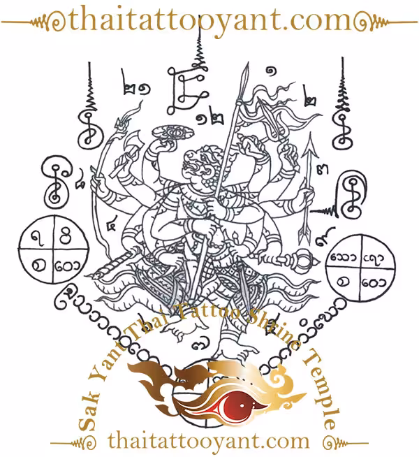 Hanuman Mon or Morn Dancing Sak Yant Thai Tattoo