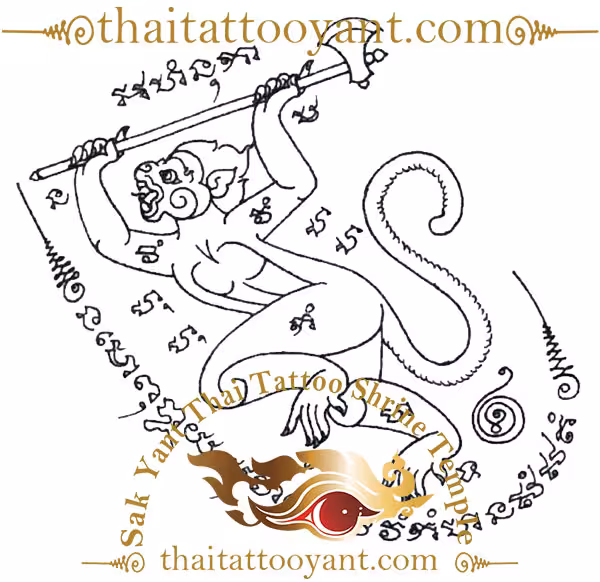 Hanuman Running With Axe Sak Yant Thai Tattoo