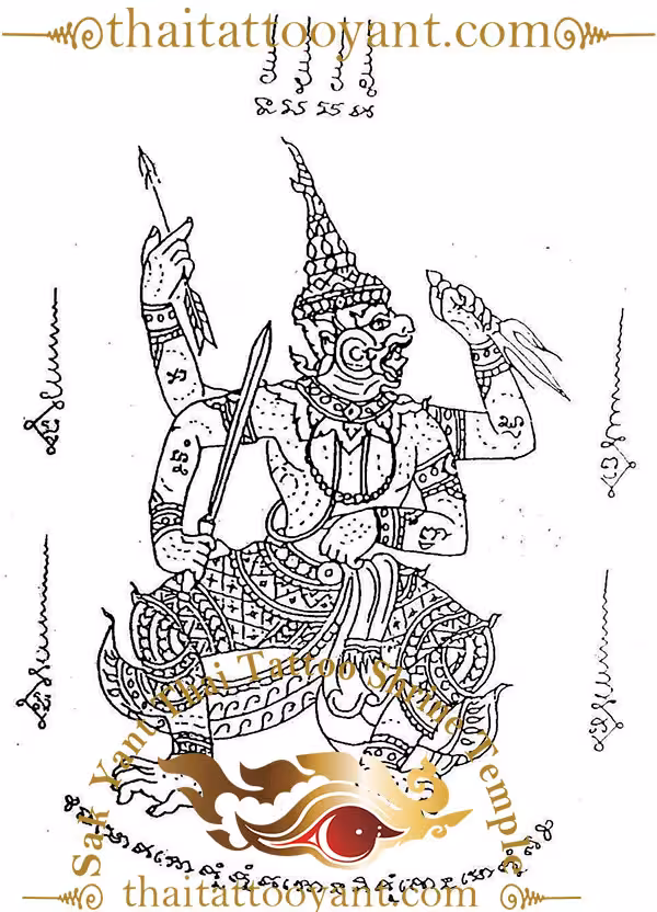 Hanuman Sitting Thai Sak Yant Tattoo
