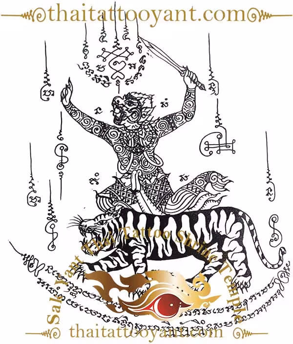 Hanuman Song Riding Tiger Sak Yant Thai Tattoo