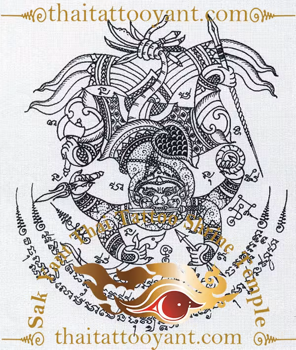 Hanuman with weapons Flying Sak Yant Thai Tattoo