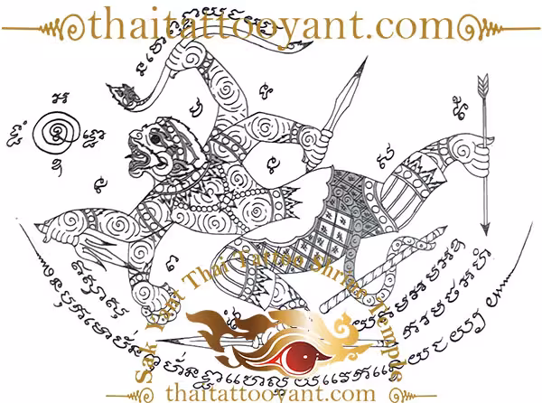 Hanuman with weapons Flying Thai Sak Yant Tattoo