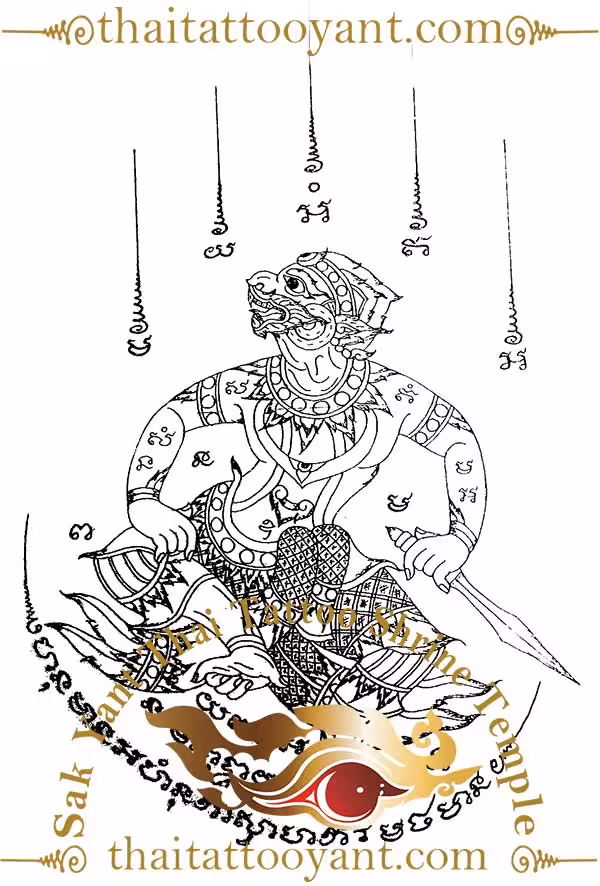 Tattoo Hanuman Dancing with Sword Sak Yant