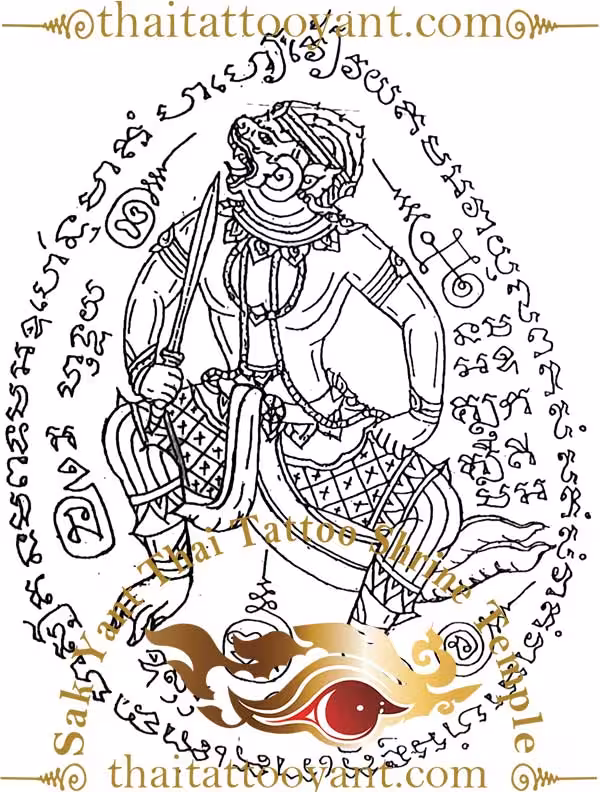 Tattoo Hanuman Dancing with Sword Thai Sak Yant