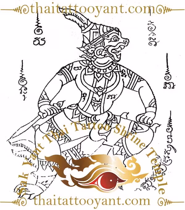 Thai Tattoo Hanuman Dancing with Sword Sak Yant